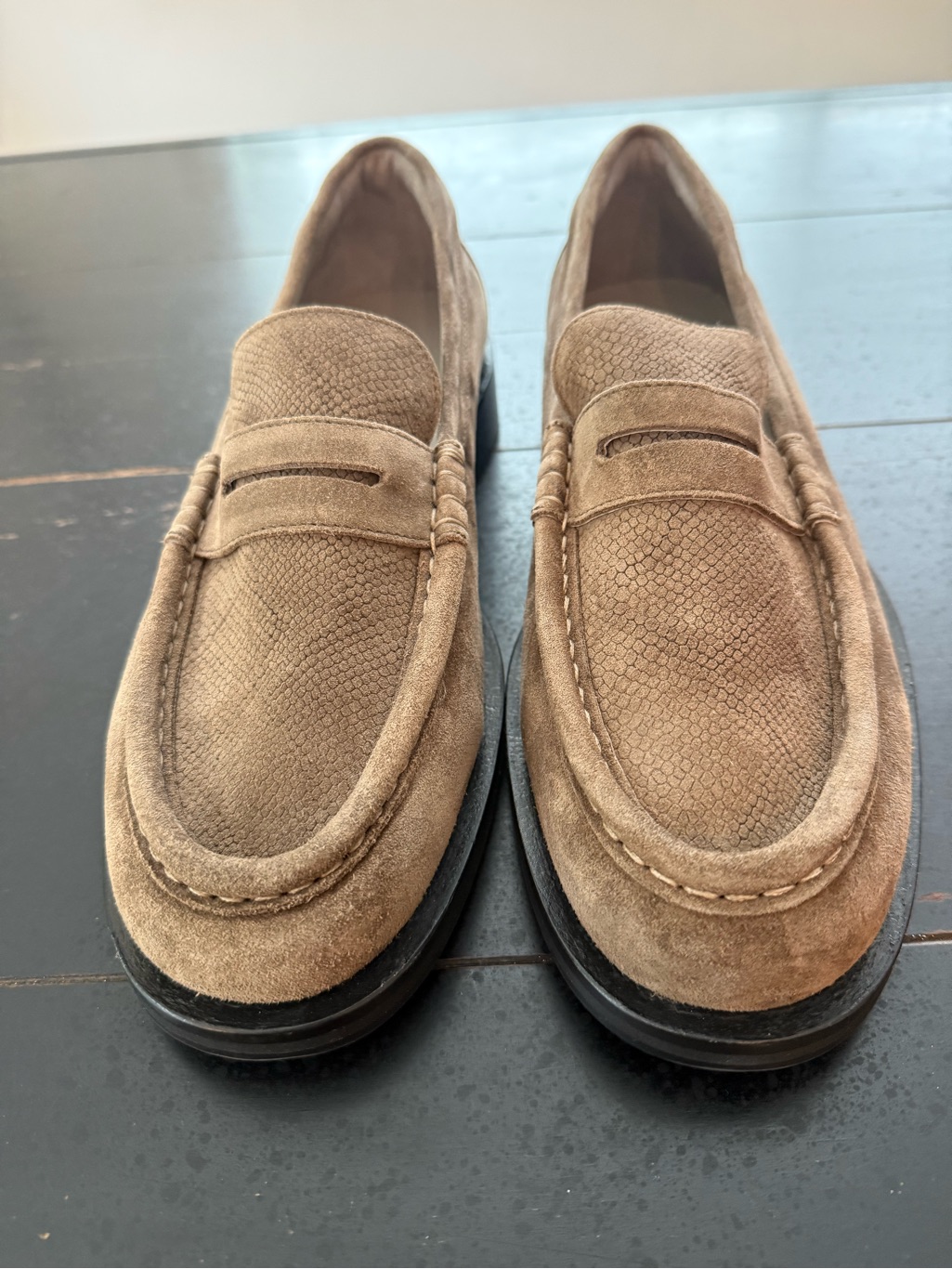 Allsaints Tan Suede Penny Loafers